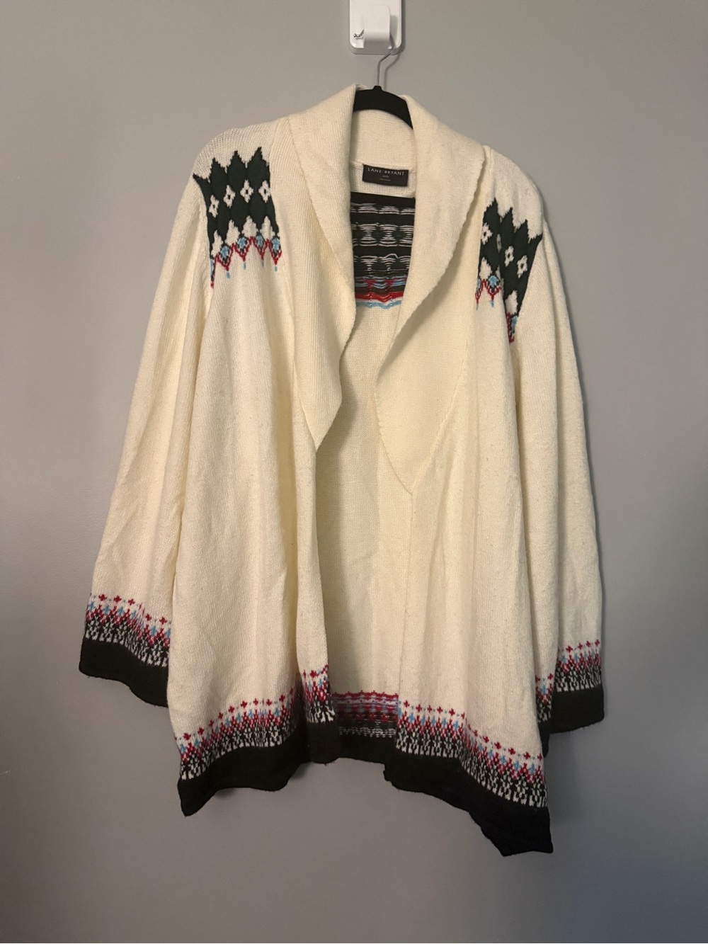 Lane Bryant Sz 26/28 Cream Shawl Collar Open Cardigan Sweater
